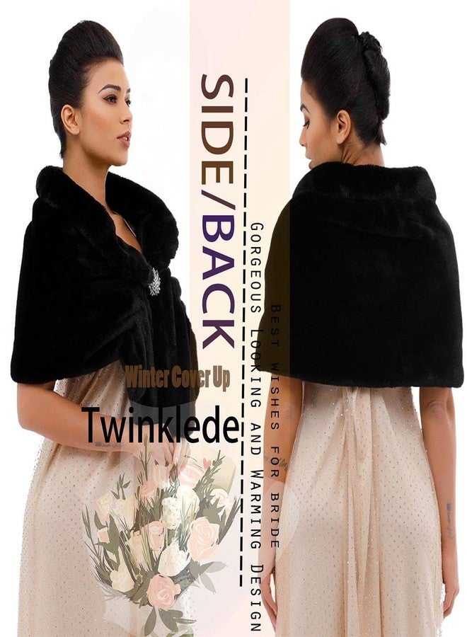 TWINKLEDE Wedding Faux Fur Shawl and Scarfs Bridal Fur Wraps and Shawls Winter Fur Stole for Brides and Bridesmaids(Black) - Image 3